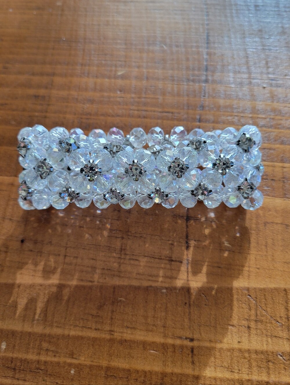 Vintage 50s 60s Aurora Borealis Silver Tone Stretch Bracelet MISSING 2 STONES